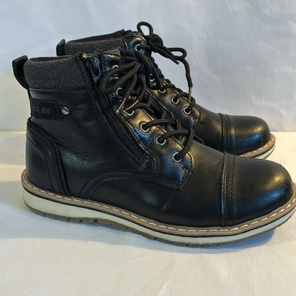 XRAY Finley black faux leather lace up boys casual ankle boots kids size 5